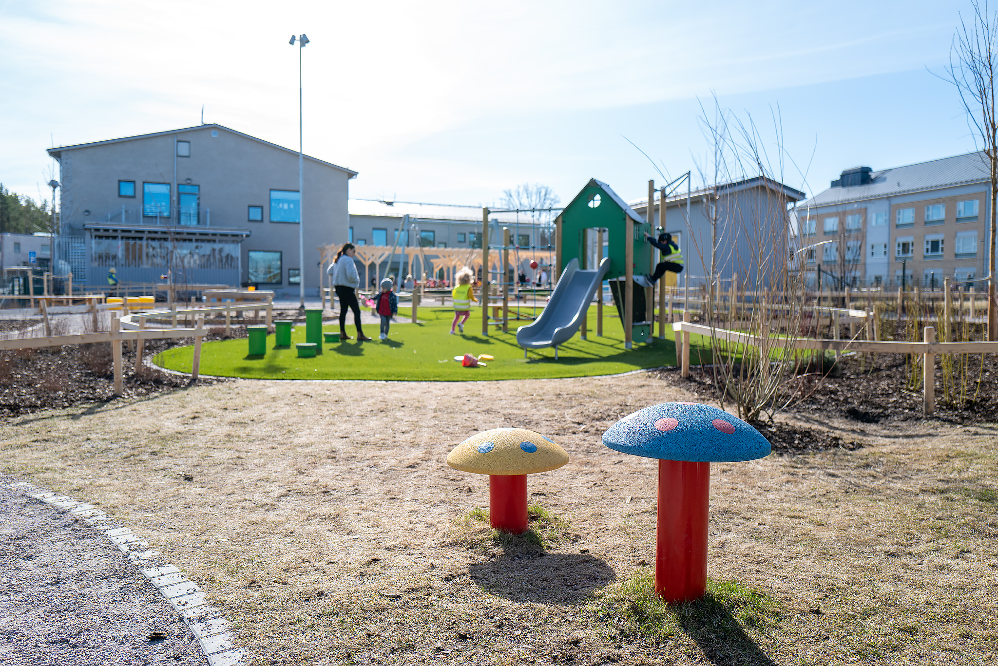 Lindbackens Förskola överblick av fastigheten och skolgården.